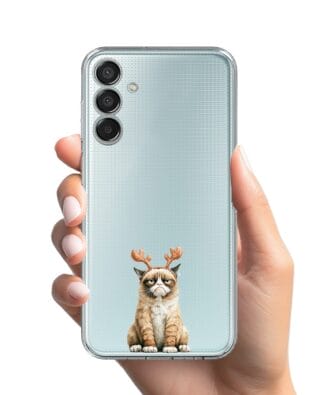 Etui do Samsung Galaxy M15 5G przeźroczyste, silikonowe Flexi, Przytulne święta, Kot który nie chciał być reniferem