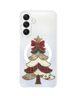 Etui do Samsung Galaxy A25 5G z MagSafe przeźroczyste, silikonowe Flexi, Przytulne święta, Kraciasta choinka