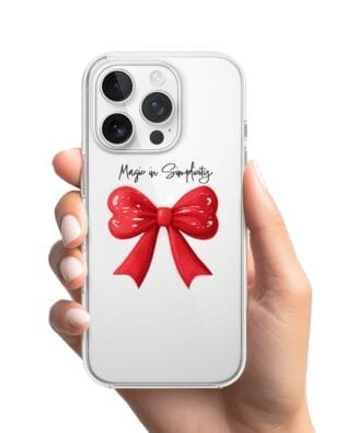 Etui do iPhone 15 Pro przeźroczyste, silikonowe Flexi, Przytulne święta, Czerwona kokarda