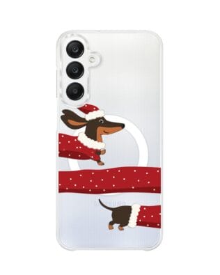 Etui do Samsung Galaxy A25 5G z MagSafe przeźroczyste, silikonowe Flexi, Przytulne święta, świąteczny jamnik