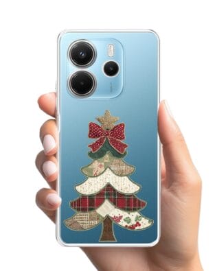 Etui do Xiaomi Redmi Note 14 4G przeźroczyste, silikonowe Flexi, Przytulne święta, Kraciasta choinka