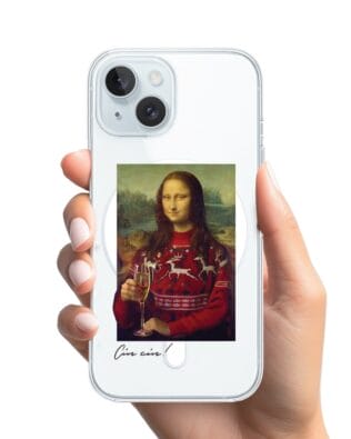 Etui do iPhone 15 z MagSafe przeźroczyste, silikonowe Flexi, Mona Lisa z szampanem