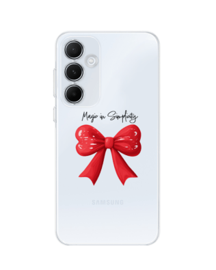 Etui do Samsung Galaxy A35 5G przeźroczyste, silikonowe Flexi, Przytulne święta, Czerwona kokarda