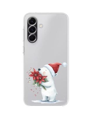 Etui do Samsung Galaxy A56 5G przeźroczyste, silikonowe Flexi, Przytulne święta, Miś świąteczny
