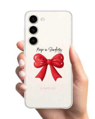 Etui do Samsung Galaxy S23 Plus przeźroczyste, silikonowe Flexi, Przytulne święta, Czerwona kokarda