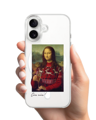 Etui do iPhone 16 z MagSafe przeźroczyste, silikonowe Flexi, Mona Lisa z szampanem