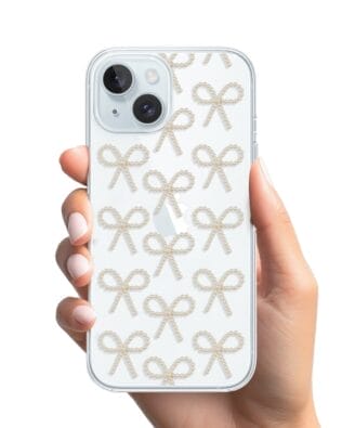 Etui do iPhone 15 Plus przeźroczyste, silikonowe Flexi, Przytulne święta, złote kokardki