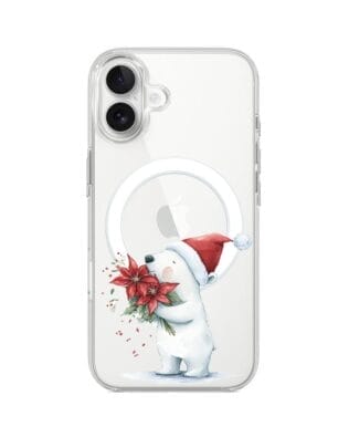 Etui do iPhone 17 z MagSafe przeźroczyste, silikonowe Flexi, Przytulne święta, Miś świąteczny