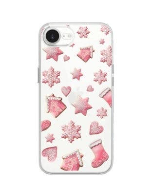 Etui do iPhone 16e przeźroczyste, silikonowe Flexi, Przytulne święta, Różowe pierniczki