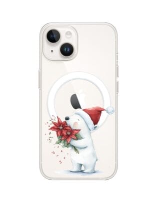 Etui do iPhone 13 Mini z MagSafe przeźroczyste, silikonowe Flexi, Przytulne święta, Miś świąteczny
