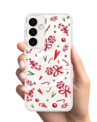 Etui do Samsung Galaxy S23 Plus z MagSafe przeźroczyste, silikonowe Flexi, Cukierki świąteczne