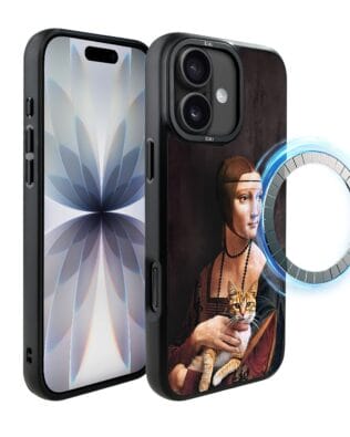 Etui do iPhone 17 IBIZU DropGuard Matt z MagSafe, Leonardo Da Vinci, dama z kotem