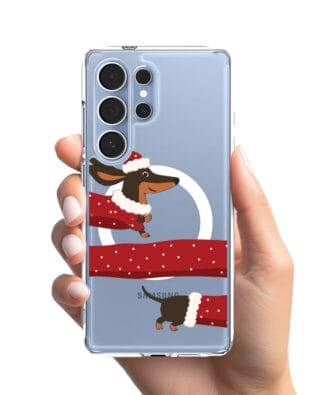 Etui do Samsung Galaxy S25 Ultra z MagSafe przeźroczyste, silikonowe Flexi, Przytulne święta, świąteczny jamnik