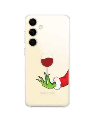 Etui do Samsung Galaxy S24 przeźroczyste, silikonowe Flexi, Zielony psotnik z lampką wina