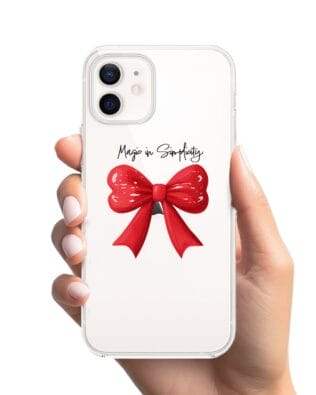 Etui do iPhone 12 Mini przeźroczyste, silikonowe Flexi, Przytulne święta, Czerwona kokarda