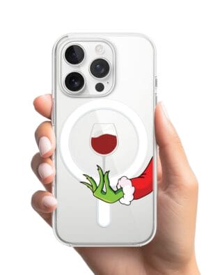 Etui do iPhone 14 Pro Max z MagSafe przeźroczyste, silikonowe Flexi, Zielony psotnik z lampką wina