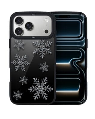 Etui do iPhone 17 Pro Max IBIZU DropGuard Matt z MagSafe, Zimowa magia, Płatki śniegu na czarnym lustrze