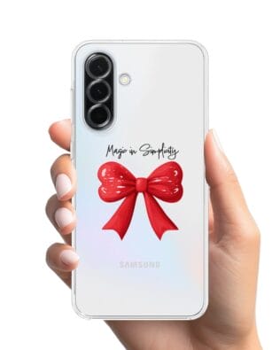 Etui do Samsung Galaxy A36 5G przeźroczyste, silikonowe Flexi, Przytulne święta, Czerwona kokarda