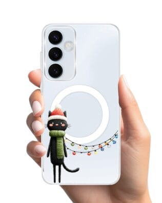 Etui do Samsung Galaxy A35 5G z MagSafe przeźroczyste, silikonowe Flexi, Przytulne święta, Kot przebrany za elfa