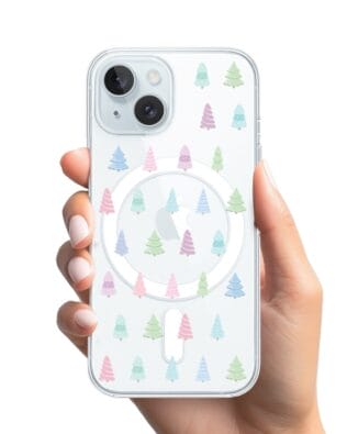 Etui do iPhone 15 z MagSafe przeźroczyste, silikonowe Flexi, Pastelowe choinki