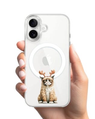 Etui do iPhone 16 z MagSafe przeźroczyste, silikonowe Flexi, Przytulne święta, Kot który nie chciał być reniferem