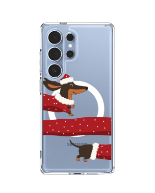 Etui do Samsung Galaxy S25 Ultra z MagSafe przeźroczyste, silikonowe Flexi, Przytulne święta, świąteczny jamnik