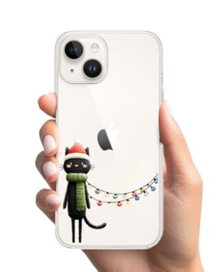 Etui do iPhone 13 Mini przeźroczyste, silikonowe Flexi, Przytulne święta, Kot przebrany za elfa