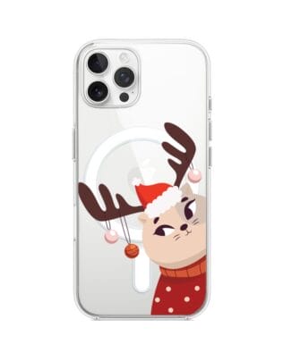 Etui do iPhone 12 Pro Max z MagSafe przeźroczyste, silikonowe Flexi, Kotek przebrany za reniferka