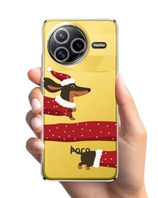 Etui do Xiaomi POCO F7 Ultra przeźroczyste, silikonowe Flexi, Przytulne święta, świąteczny jamnik