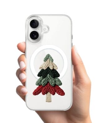Etui do iPhone 16 z MagSafe przeźroczyste, silikonowe Flexi, Przytulne święta, Dziana choinka