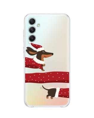 Etui do Samsung Galaxy A34 5G przeźroczyste, silikonowe Flexi, Przytulne święta, świąteczny jamnik