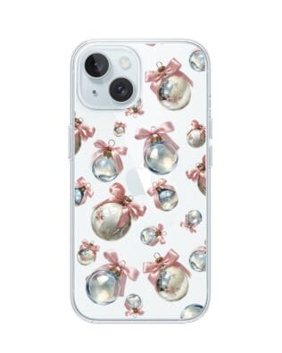 Etui do iPhone 15 przeźroczyste, silikonowe Flexi, Przytulne święta, Pastelowe bombki