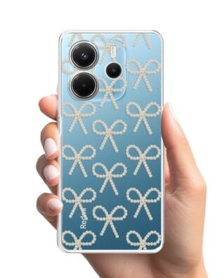 Etui do Xiaomi Redmi Note 14 5G przeźroczyste, silikonowe Flexi, Przytulne święta, złote kokardki