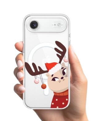 Etui do iPhone Air z MagSafe przeźroczyste, silikonowe Flexi, Kotek przebrany za reniferka