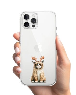 Etui do iPhone 12 Pro przeźroczyste, silikonowe Flexi, Przytulne święta, Kot który nie chciał być reniferem