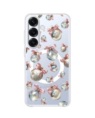 Etui do Samsung Galaxy S25 z MagSafe przeźroczyste, silikonowe Flexi, Przytulne święta, Pastelowe bombki