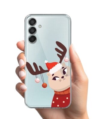 Etui do Samsung Galaxy M15 5G przeźroczyste, silikonowe Flexi, Kotek przebrany za reniferka