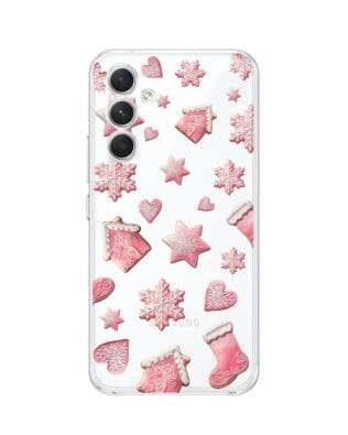 Etui do Samsung Galaxy A54 5G przeźroczyste, silikonowe Flexi, Przytulne święta, Różowe pierniczki