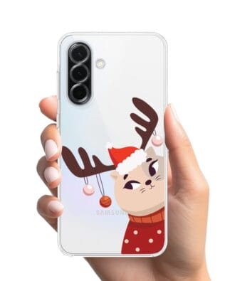 Etui do Samsung Galaxy A36 5G przeźroczyste, silikonowe Flexi, Kotek przebrany za reniferka