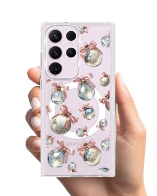 Etui do Samsung Galaxy S23 Ultra z MagSafe przeźroczyste, silikonowe Flexi, Przytulne święta, Pastelowe bombki