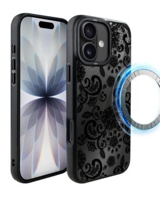 Etui do iPhone 17 IBIZU DropGuard Matt z MagSafe, Midnight, Koronkowa Czerń