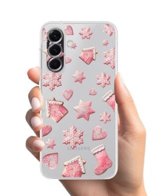 Etui do Samsung Galaxy A56 5G przeźroczyste, silikonowe Flexi, Przytulne święta, Różowe pierniczki