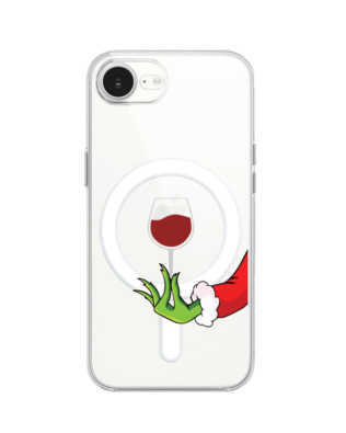 Etui do iPhone 16e z MagSafe przeźroczyste, silikonowe Flexi, Zielony psotnik z lampką wina