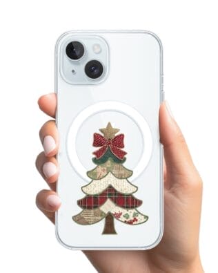 Etui do iPhone 15 Plus z MagSafe przeźroczyste, silikonowe Flexi, Przytulne święta, Kraciasta choinka