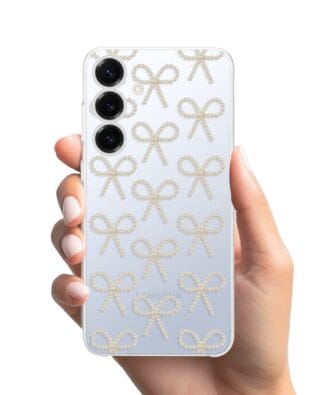 Etui do Samsung Galaxy S25 przeźroczyste, silikonowe Flexi, Przytulne święta, złote kokardki