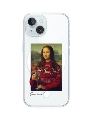 Etui do iPhone 15 Plus z MagSafe przeźroczyste, silikonowe Flexi, Mona Lisa z szampanem