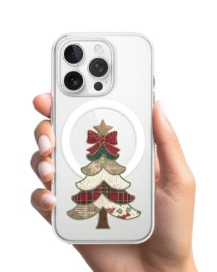 Etui do iPhone 13 Pro Max z MagSafe przeźroczyste, silikonowe Flexi, Przytulne święta, Kraciasta choinka