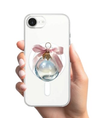 Etui do iPhone 16e z MagSafe przeźroczyste, silikonowe Flexi, Przytulne święta, Kryształowa bombka