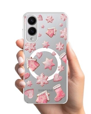 Etui do Samsung Galaxy S25 Edge z MagSafe przeźroczyste, silikonowe Flexi, Przytulne święta, Różowe pierniczki