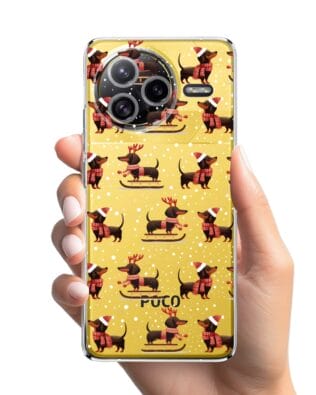 Etui do Xiaomi POCO F7 Ultra przeźroczyste, silikonowe Flexi, Przytulne święta, Jamniki na saniach